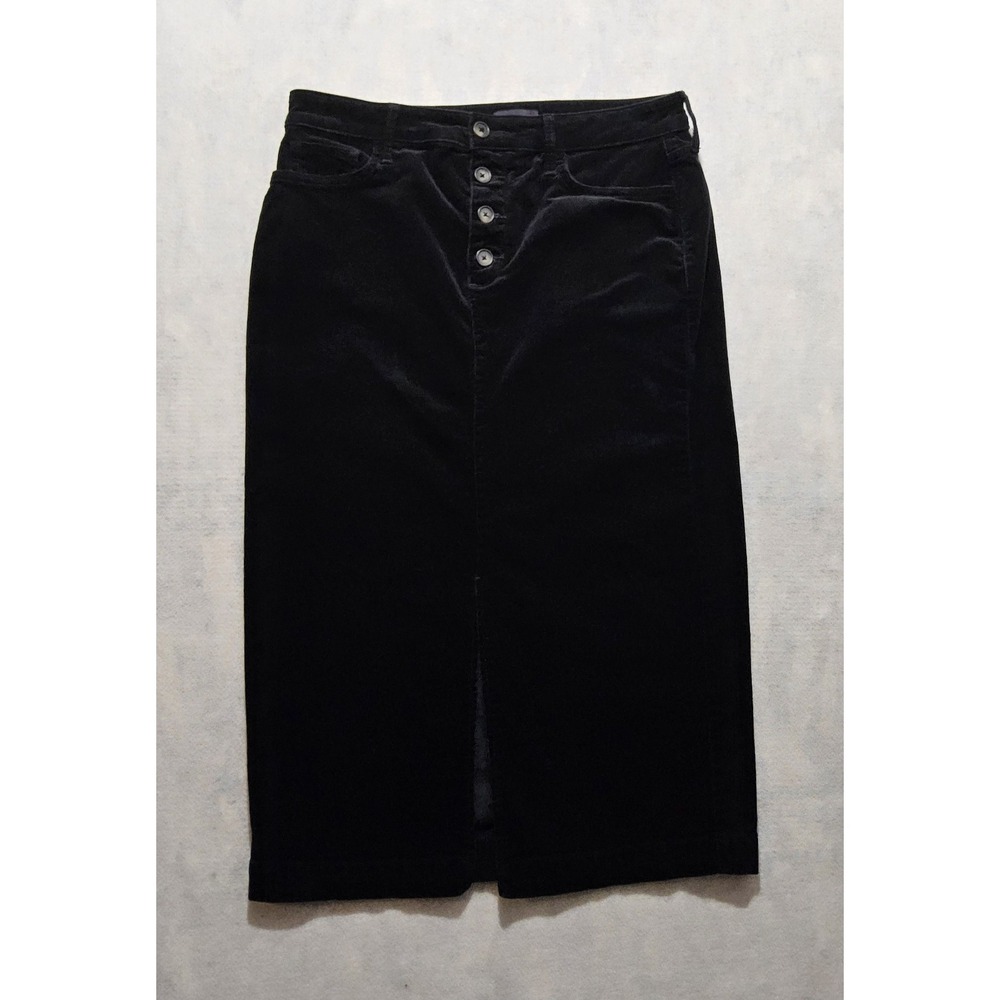 NYDJ Skirt Sz 8 Black Corduroy Stretch Pencil Slimming Midi Tummy Control